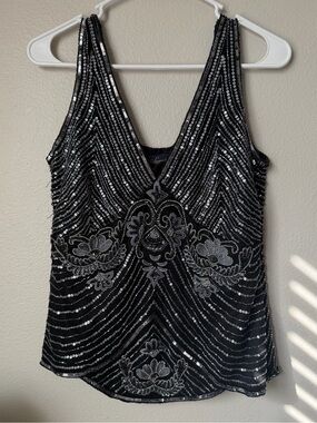 Luisa Spagnoli Black Sequined Silk Art Deco Sleeveless Top Gatsby Fairycore IT44